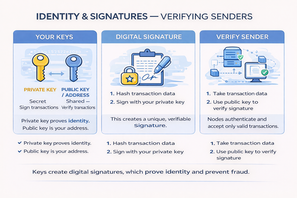 Identity & Signatures — Verifying Senders in Blockchain