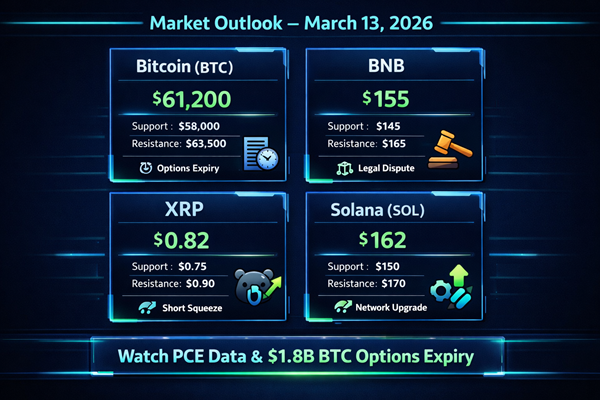 BTC, XRP & SOL Market Analysis March 13 Price Levels
