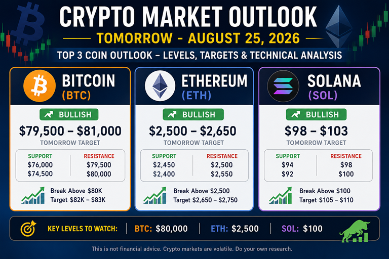 Crypto Market Outlook Tomorrow BTC, ETH & SOL Aug 25, 2026